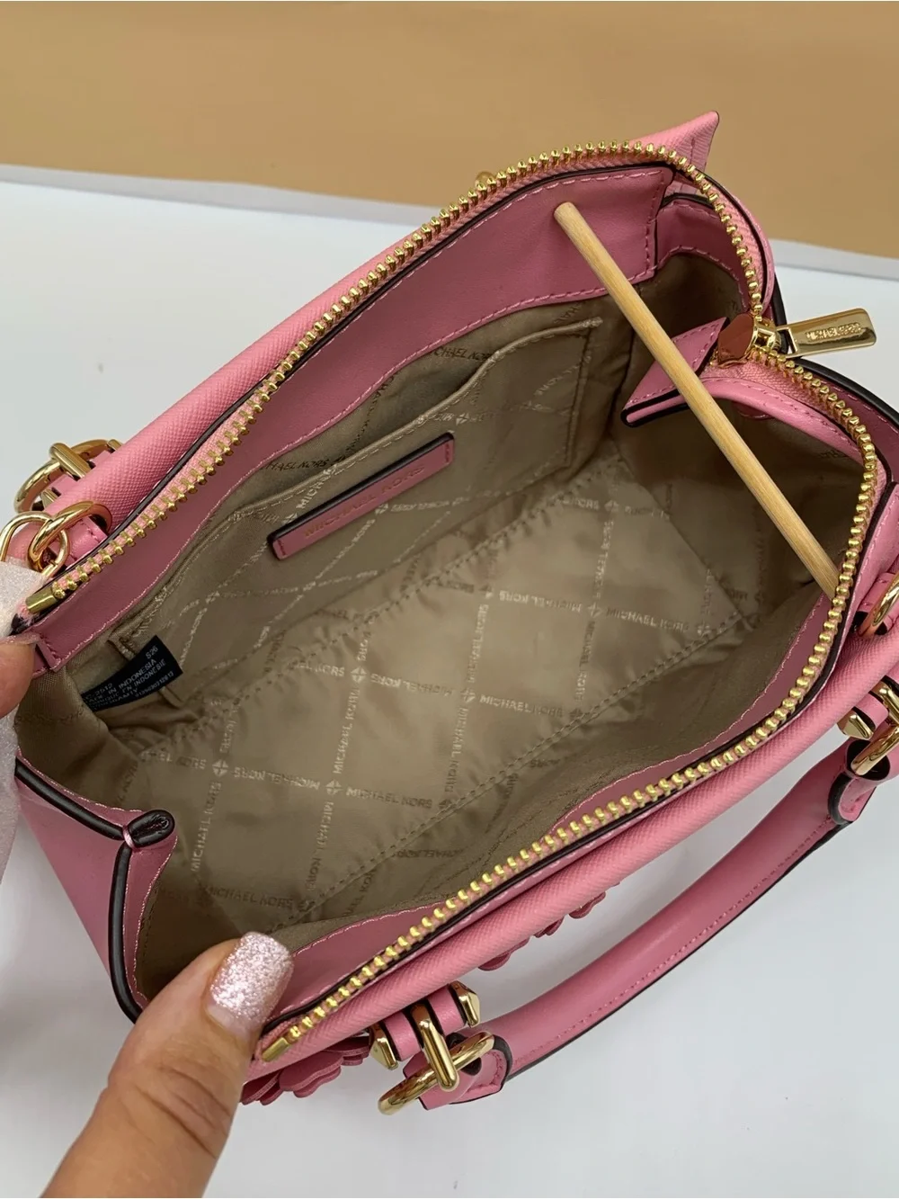 Michael Kors Marilyn Small Floral Embellished Satchel Carnation color